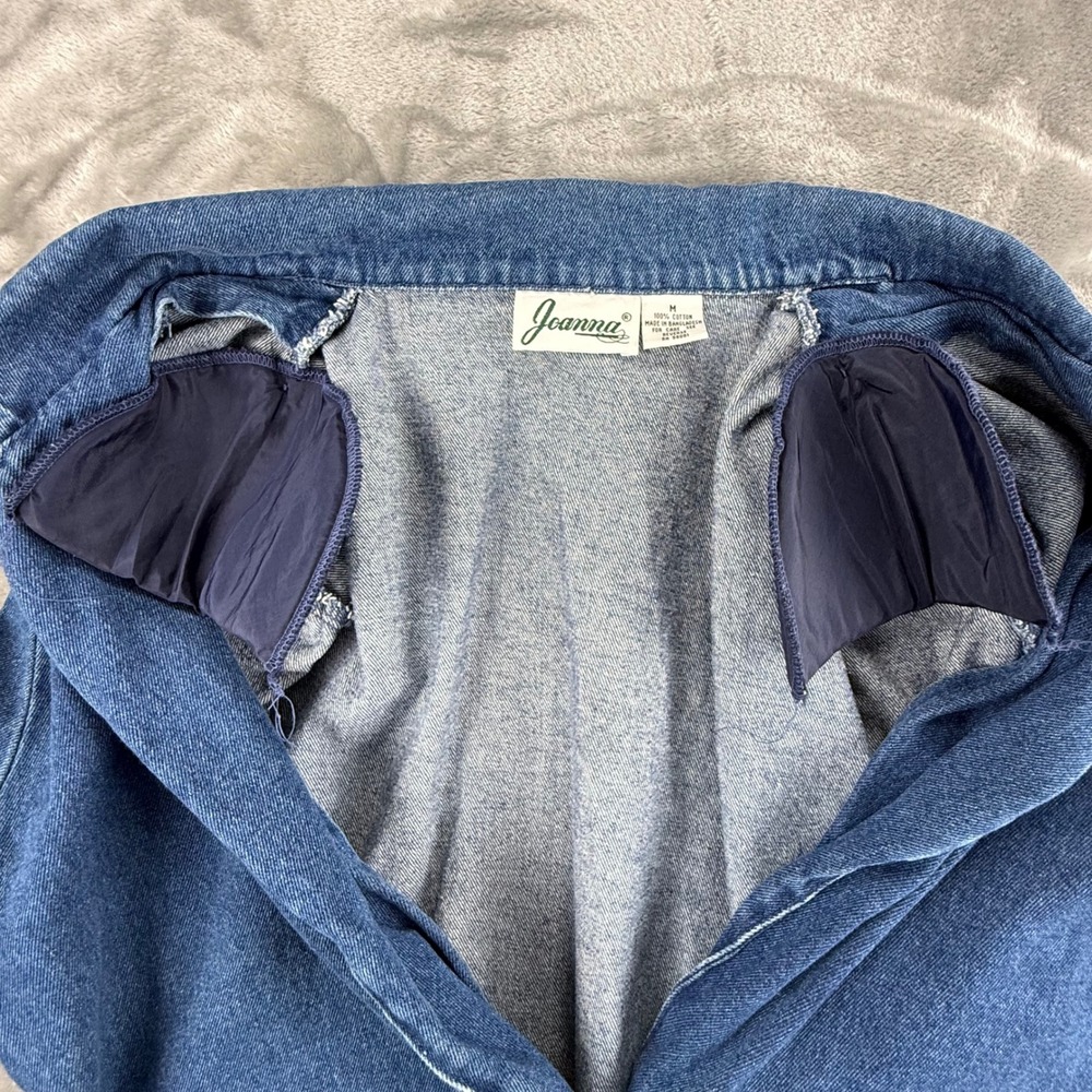 Vintage Joanna Denim Blazer Jacket Blue Cotton Single Button Shoulder Pads M - Picture 8 of 13